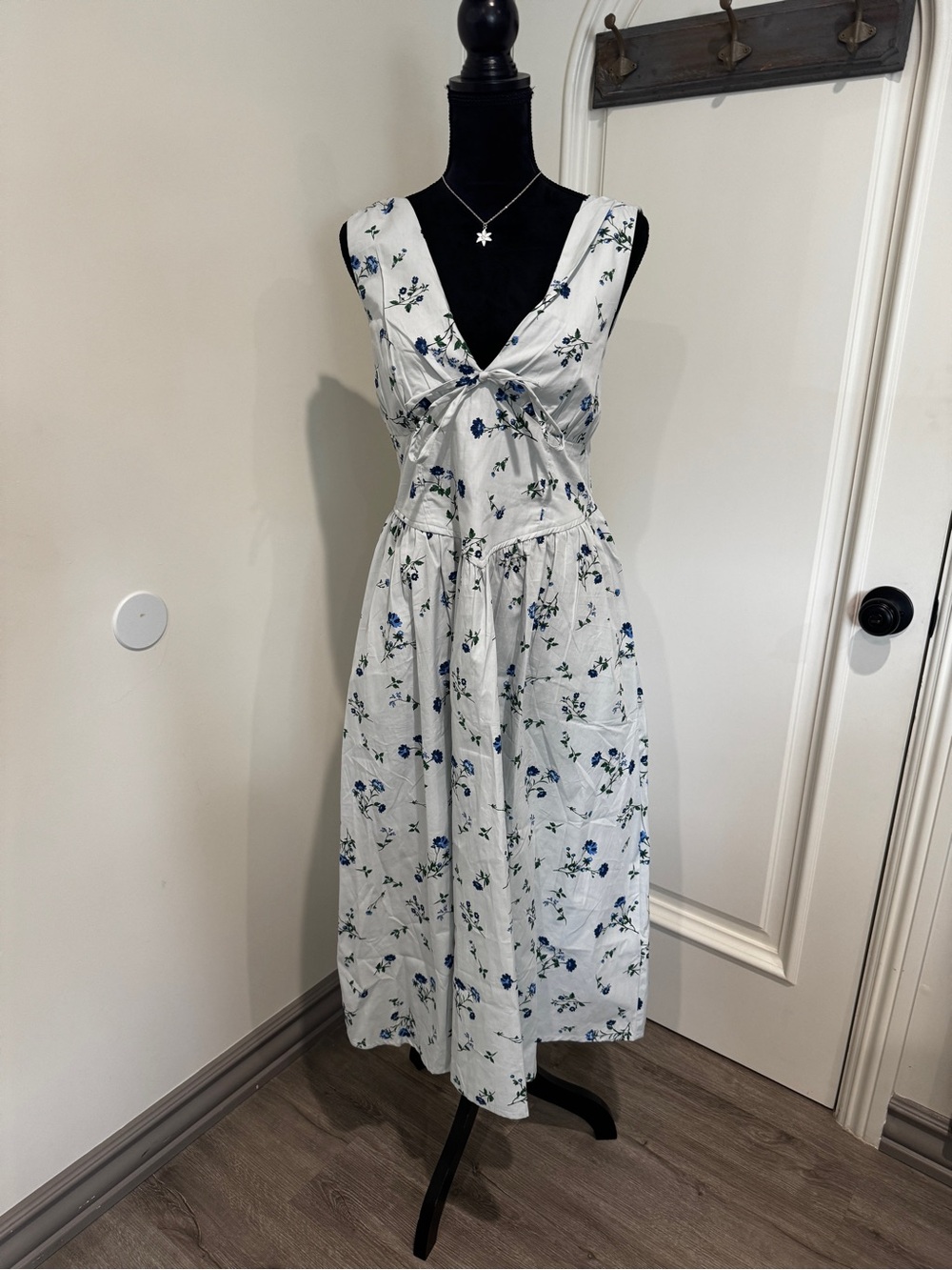 Blue Floral Tie-Front Midi Dress